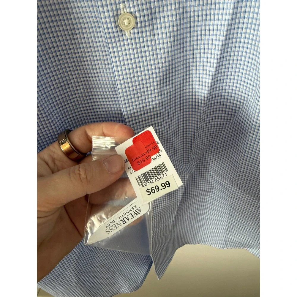 Awearness Kenneth Cole Slim Fit Check Dress Shirt – Blue Men's 15.5 34/35 – NWT
